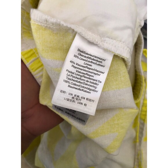 DKNY Women’s Large Linen Blend Shorts – Yellow White Abstract Drawstring Casual - Picture 5 of 9